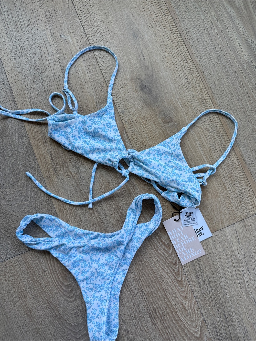 Tiger Mist Blue and White Floral Tie-Front Bikini b5